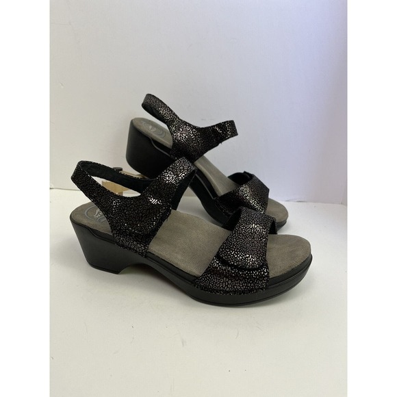 Dansko Shoes - Dansko Womens Sonnet Black Shimmer Leopard Sandals Size 39 8.5 9 Wedge